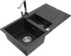 Graniidist köögivalamu Mexen Matias 6502-73-670300-0, 90 x 50.5 x 20 cm, must/hõbe, segisti ja sifooniga