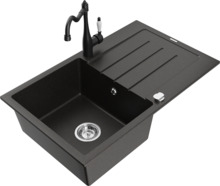 Graniidist köögivalamu Mexen Bruno 6513-75-670700-70, 79.5 x 49.5 x 20 cm, metallic must/kuldne, segisti ja sifooniga