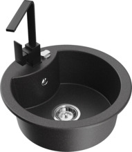 Graniidist köögivalamu Mexen Diego 6512-76-670300-70, 48.8 x 48.8 x 16.7 cm, must täpiline, koos segisti ja sifooniga