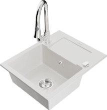 Graniidist köögivalamu Mexen Enzo 6506-20-670101-00, 57.6 x 46.5 x 17.4 cm, valge, koos segisti ja sifooniga