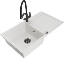 Graniidist köögivalamu Mexen Leo 6501-20-671701-70-B, 90 x 50 x 19 cm, valge/must, koos segisti ja sifooniga