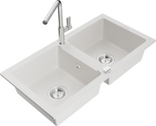 Graniidist köögivalamu Mexen Mario 6504-20-670401-00, 82 x 43.6 x 16.1 cm, valge, koos segisti ja sifooniga