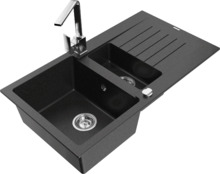 Graniidist köögivalamu Mexen Matias 6502-73-670300-0, 90 x 50.5 x 20 cm, must/hõbe, segisti ja sifooniga