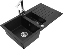 Graniidist köögivalamu Mexen Matias 6502-77-670300-00, 90 x 50.5 x 20 cm, must/kroom, segisti ja sifooniga