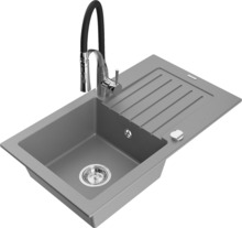 Graniidist köögivalamu Mexen Pablo 6510-71-73450-07, 75.2 x 43.6 x 16.1 cm, hall/must/kroom, segisti ja sifooniga