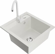 Graniidist köögivalamu Mexen Vito 6503-20-670200-20, 49 x 52 x 21 cm, valge, segisti ja sifooniga