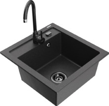 Graniidist köögivalamu Mexen Vito 6503-76-670200-70-B, 49 x 52 x 21 cm, must graniit/must, segisti ja sifooniga