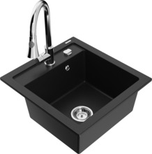 Graniidist köögivalamu Mexen Vito 6503-77-670101-00, 52 x 49 x 21 cm, must/chrome, segisti ja sifooniga