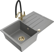 Graniidist köögivalamu Mexen Bruno 6513-71-671701-57-G, 79.5 x 49.5 x 20 cm, hall/must/gold, koos segisti ja sifooniga