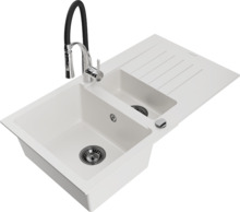 Graniidist köögivalamu Mexen Matias 6502-20-73450-07-B, 90 x 50.5 x 20 cm, valge/must/kroom, koos segisti ja sifooniga