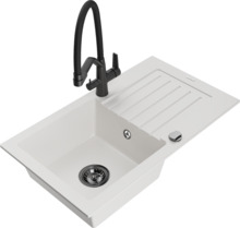 Graniidist köögivalamu Mexen Pablo 6510-20-671701-70-B, 75.2 x 43.6 x 16.1 cm, valge/must, koos segisti ja sifooniga