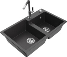 Graniidist köögivalamu Mexen Tomas 6516-76-670401-08, 80 x 50 x 19 cm, must, koos segisti ja sifooniga