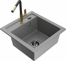 Graniidist köögivalamu Mexen Vito 6503-71-670401-57-B, 49 x 52 x 21 cm, hall/must/gold, koos segisti ja sifooniga