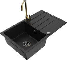 Graniidist köögivalamu Mexen Bruno 6513-77-670200-50-B, 79.5 x 49.5 x 20 cm, must/gold, segisti ja sifooniga