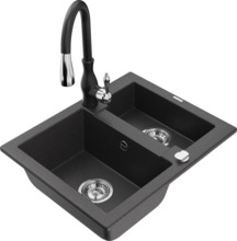 Graniidist köögivalamu Mexen Carlos 6518-76-672601-70, 58 x 47 x 17.7 cm, must marmor, segisti ja sifooniga
