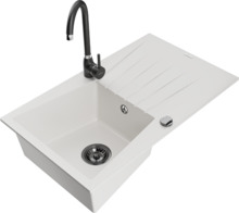 Graniidist köögivalamu Mexen Cesar 6514-20-670200-70, 77 x 47 x 20 cm, valge/must, koos segisti ja sifooniga
