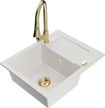 Graniidist köögivalamu Mexen Enzo 6506-20-670101-50, 57 x 46 x 17 cm, valge, koos segisti ja sifooniga