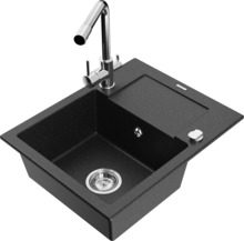 Graniidist köögivalamu Mexen Enzo 6506-73-671600-00, 57.6 x 46.5 x 17.4 cm, must/hõbe metallic, koos segisti ja sifooniga
