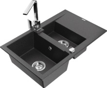 Graniidist köögivalamu Mexen Gaspar 6507-76-670300-00, 73 x 47 x 17.5 cm, must graniit/kroom, segisti ja sifooniga