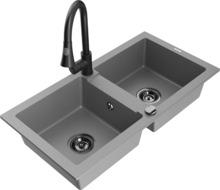 Graniidist köögivalamu Mexen Mario 6504-71-670101-70-B, 82 x 43 x 16 cm, hall/must, koos segisti ja sifooniga