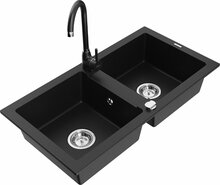 Graniidist köögivalamu Mexen Mario 6504-77-670200-70, 82 x 43 x 16.1 cm, must, koos segisti ja sifooniga
