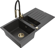 Graniidist köögivalamu Mexen Matias 6502-76-73450-57-G, black granite/black/gold, segisti ja sifooniga