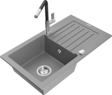 Graniidist köögivalamu Mexen Pablo 6510-71-670401-07, 75.2 x 43.6 x 16.1 cm, hall/must/kroom, segisti ja sifooniga
