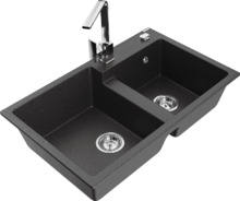 Graniidist köögivalamu Mexen Tomas 6516-76-670300-00, 80 x 50 x 19 cm, must täpiline, segisti ja sifooniga