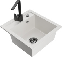 Graniidist köögivalamu Mexen Vito 6503-20-670300-70, 49 x 52 x 21 cm, valge/must, koos segisti ja sifooniga