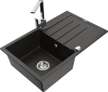 Graniidist köögivalamu Mexen Bruno 6513-75-670300-00, 79.5 x 49.5 x 20 cm, metallic black/gold/chrome, segisti ja sifooniga