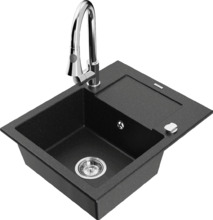 Graniidist köögivalamu Mexen Enzo 6506-73-670101-00, 57.6 x 46.5 x 17.4 cm, must/hõbe metallic, koos segisti ja sifooniga