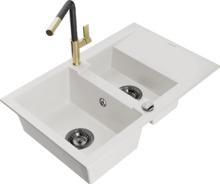 Graniidist köögivalamu Mexen Gaspar 6507-20-670401-57-B, 73 x 47 x 17.7 cm, valge, koos segisti ja sifooniga