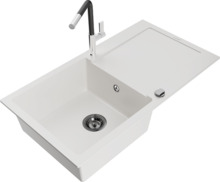 Graniidist köögivalamu Mexen Leo 6501-20-670401-07-B, 90 x 50 x 19 cm, valge, koos segisti ja sifooniga