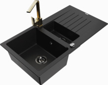 Graniidist köögivalamu Mexen Matias 6502-77-670300-50-B, 90 x 50.5 x 20 cm, must/gold, segisti ja sifooniga