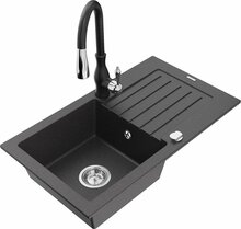 Graniidist köögivalamu Mexen Pablo 6510-76-672601-70, 75 x 43 x 16.1 cm, must graniit, koos segisti ja sifooniga