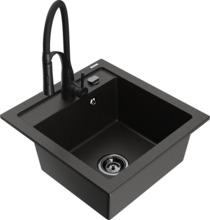 Graniidist köögivalamu Mexen Vito 6503-75-73450-70-B, 52 x 49 x 21 cm, metallic must/kuldne, segisti ja sifooniga