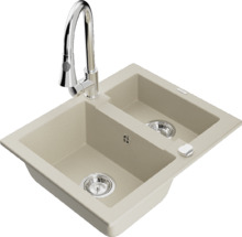 Graniidist köögivalamu Mexen Carlos 6518-69-670101-00, 58 x 47 x 17.7 cm, beež, koos segisti ja sifooniga