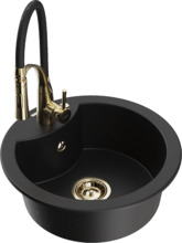 Graniidist köögivalamu Mexen Diego 6512-77-73450-57-G, 48 x 48 x 16.7 cm, must/kuldne, segisti ja sifooniga
