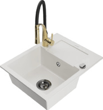 Graniidist köögivalamu Mexen Enzo 6506-20-73450-57-B, 57 x 46 x 17 cm, valge, koos segisti ja sifooniga