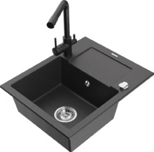 Graniidist köögivalamu Mexen Enzo 6506-76-671600-70, 57 x 46 x 17.4 cm, must täpiline, koos segisti ja sifooniga