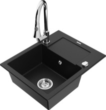 Graniidist köögivalamu Mexen Enzo 6506-77-670101-00, 57.6 x 46.5 x 17.4 cm, must/chrome, koos segisti ja sifooniga