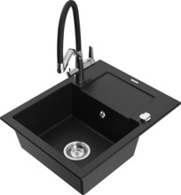 Graniidist köögivalamu Mexen Enzo 6506-77-671701-07, 57.6 x 46.5 x 17.4 cm, must, koos segisti ja sifooniga