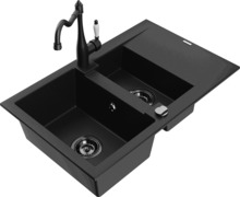 Graniidist köögivalamu Mexen Gaspar 6507-77-670700-70-B, 73.7 x 47.5 x 17.7 cm, must, segisti ja sifooniga