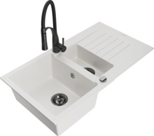 Graniidist köögivalamu Mexen Matias 6502-20-73450-70-B, 90 x 50.5 x 20 cm, valge/must, segisti ja sifooniga