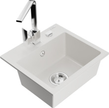 Graniidist köögivalamu Mexen Milo 6505-20-670300-00, 43.5 x 41 x 17.1 cm, valge, koos segisti ja sifooniga