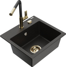 Graniidist köögivalamu Mexen Milo 6505-75-670401-57-G, 43 x 41 x 17 cm, must/kuldne metallic, segisti ja sifooniga