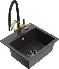 Graniidist köögivalamu Mexen Milo 6505-76-671701-57-B, 41 x 43.5 x 17.1 cm, must täppidega, koos segisti ja sifooniga
