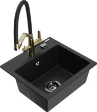 Graniidist köögivalamu Mexen Milo 6505-77-671701-57-B, 43.5 x 41 x 17.1 cm, must/kuldne, segisti ja sifooniga