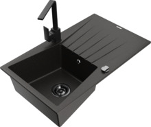 Graniidist köögivalamu Mexen Cesar 6514-75-670300-70-B, 77.5 x 47 x 19 cm, metallic black/gold/black, segisti ja sifooniga