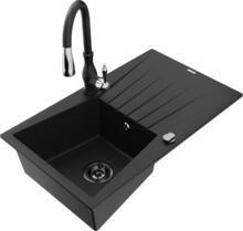 Graniidist köögivalamu Mexen Cesar 6514-77-672601-70-B, 77 x 47 x 20 cm, must, koos segisti ja sifooniga